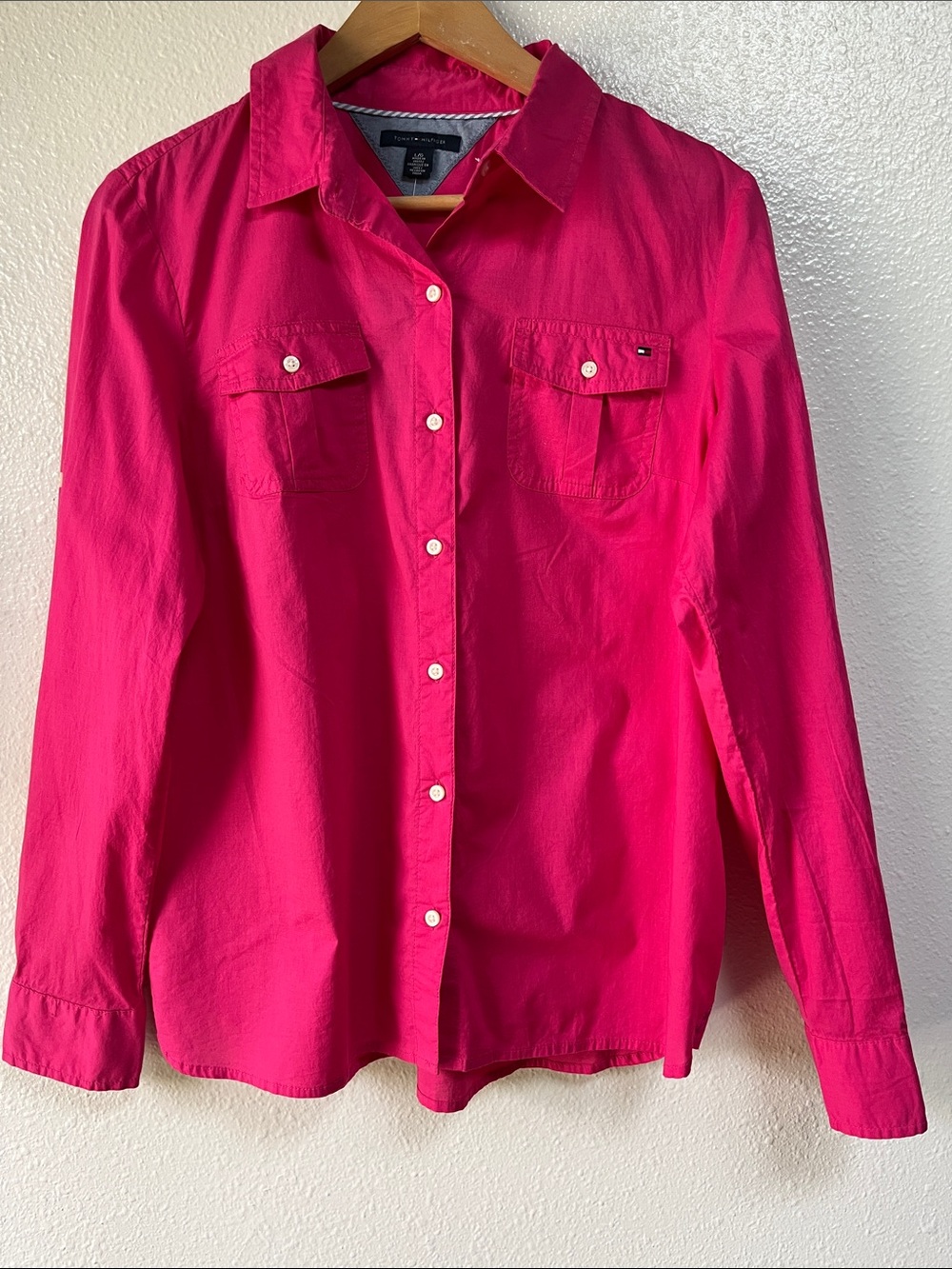 Tommy Hilfiger 100% Cotton Pink Long-Sleeve Button Down Shirt NWT Large